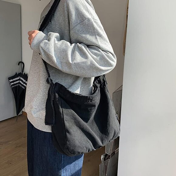 Crossbody Canvas Bag Hobo Hippie Sling Purses for Travel, Office, Shopping - Picture 3 of 7